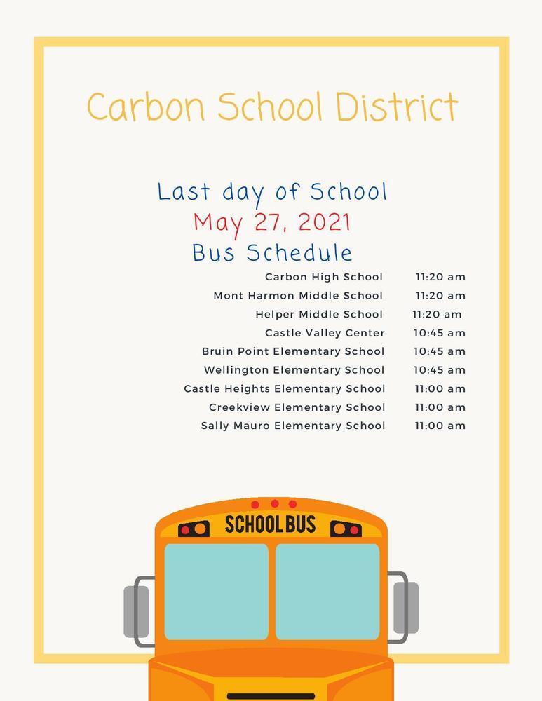 Bus Pick Up Schedule for the last day of school - May 27