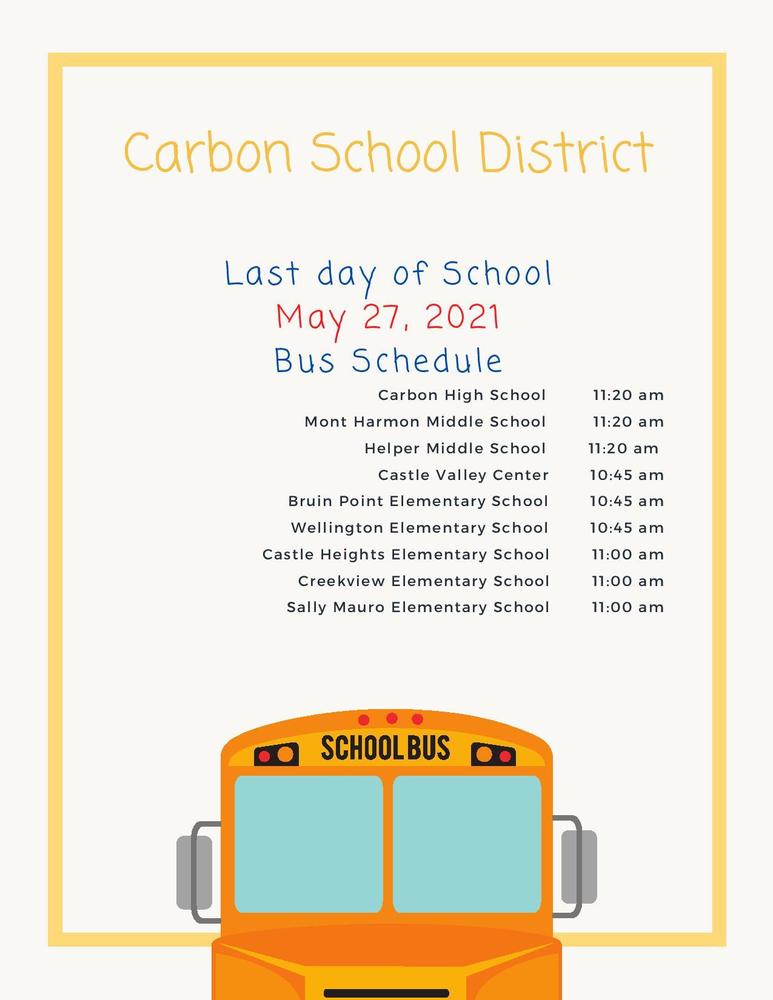 Bus  Pick Up Schedule for the last day of school - May 27
