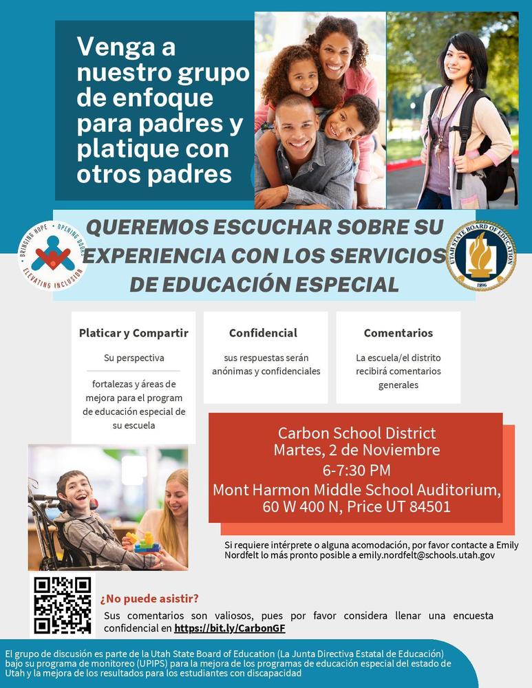 Venga a nuestro grupo de enfoque para padres