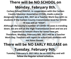 MONDAY, FEB. 8TH IS A "NO SCHOOL DAY" FOR STUDENTS